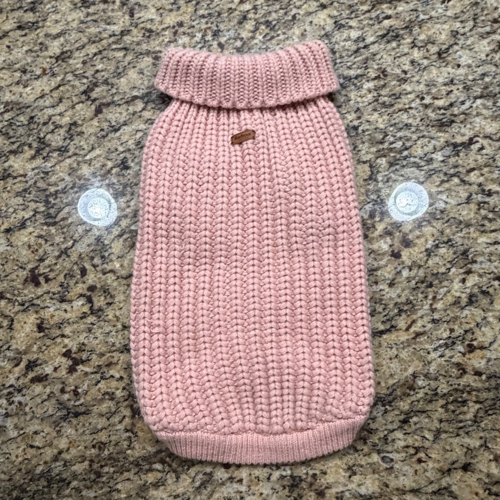 Barbour England Pink Chunky Knit Dog Sweater Turtleneck Medium ws